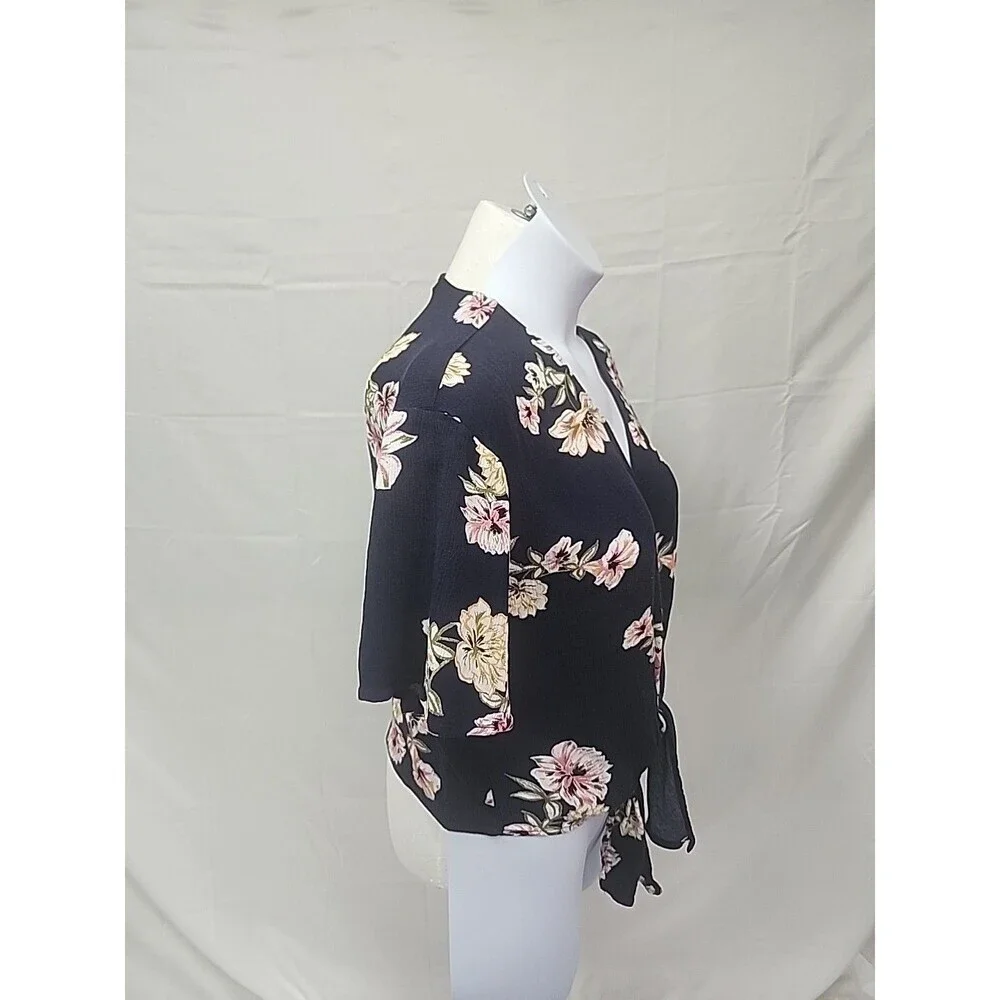 Eyeshadow Crinkle fabric Floral Tie Waist Top size Large - Picture 7 of 9